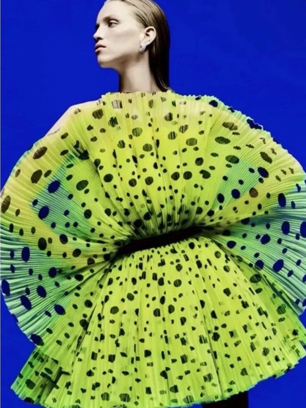 H&M Studio INNOVATION CIRCULAR DESIGN STORY Neon Ruffle Tulle Polka Dot Dress XS